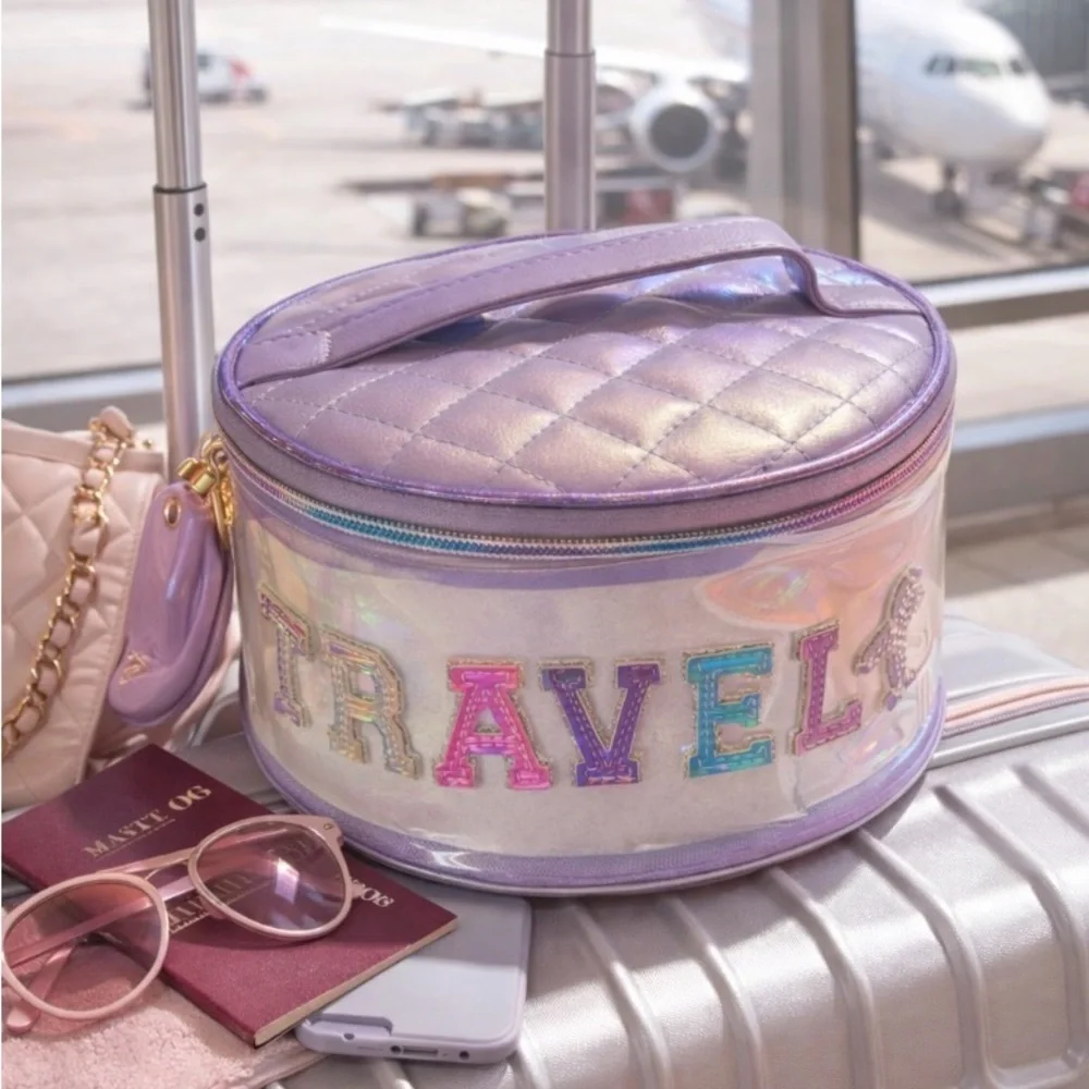 Travel Glam Iridescent Clear Holographic Cosmetic Makeup Bag NWT